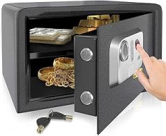 SereneLife Electronic Safe Box | Heavy Duty 13.8’’ x 9.8” Money Safe | Digital Touch Pad Lockbox with Code and 2 Keys | Small Safe Box for Home or Office, Secure Cash, Jewelry, & Firearms
