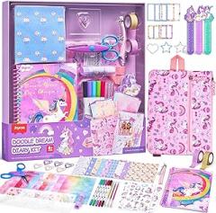 JoyCat DIY Journal Kit for Girls with Storage Bag, Birthday Gift for 8 9 10 11 12 Year Old Teen Girl Diary Scrapbook Art Crafts for Kids Journaling Stationery Set