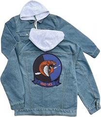 247EMBROIDERY vaq 143 aviation electronic attack squadron one four three embroidered patch hood jean jacket Blue