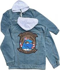 247EMBROIDERY vmaq 4 tactical electronic warfare squadron seahawks embroidered patch hood jean jacket decisive endeavor 96 Blue