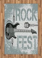 Ambesonne Rock Music Area Rug, Grunge Color Splashed Brick Wall Background Electronic Guitar Mics Design, Flat Woven Accent Rug for Living Room Bedroom Dining Room, 4' X 5' 7
